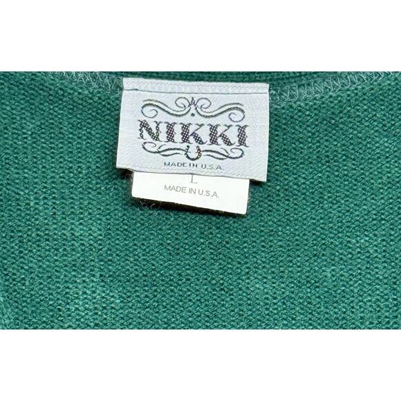 VTG Nikki Green Cardigan Sweater Large Gold Buttons Preppy Retro - Picture 2 of 5